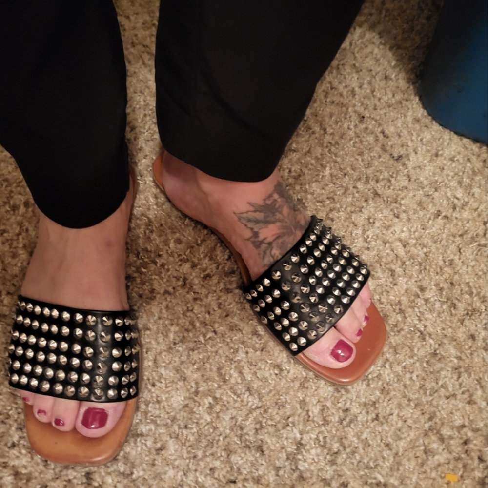 Studded flat slip on sandal